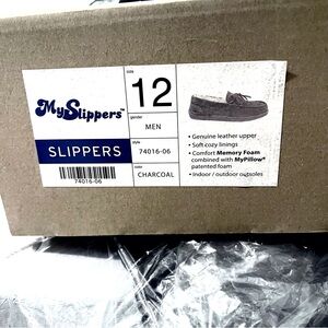 Men's Charcoal Gray Loafers Tissue Wrapper Across Laces Has Not Been Removed Yet
